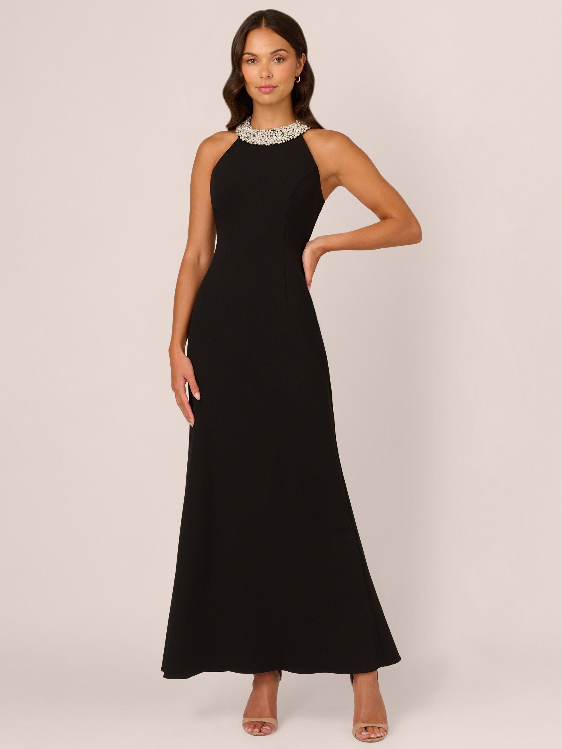 Product image 1 of 6, which shows Adrianna Papell Studio Faux Pearl Neckline Dress, Black, 6
