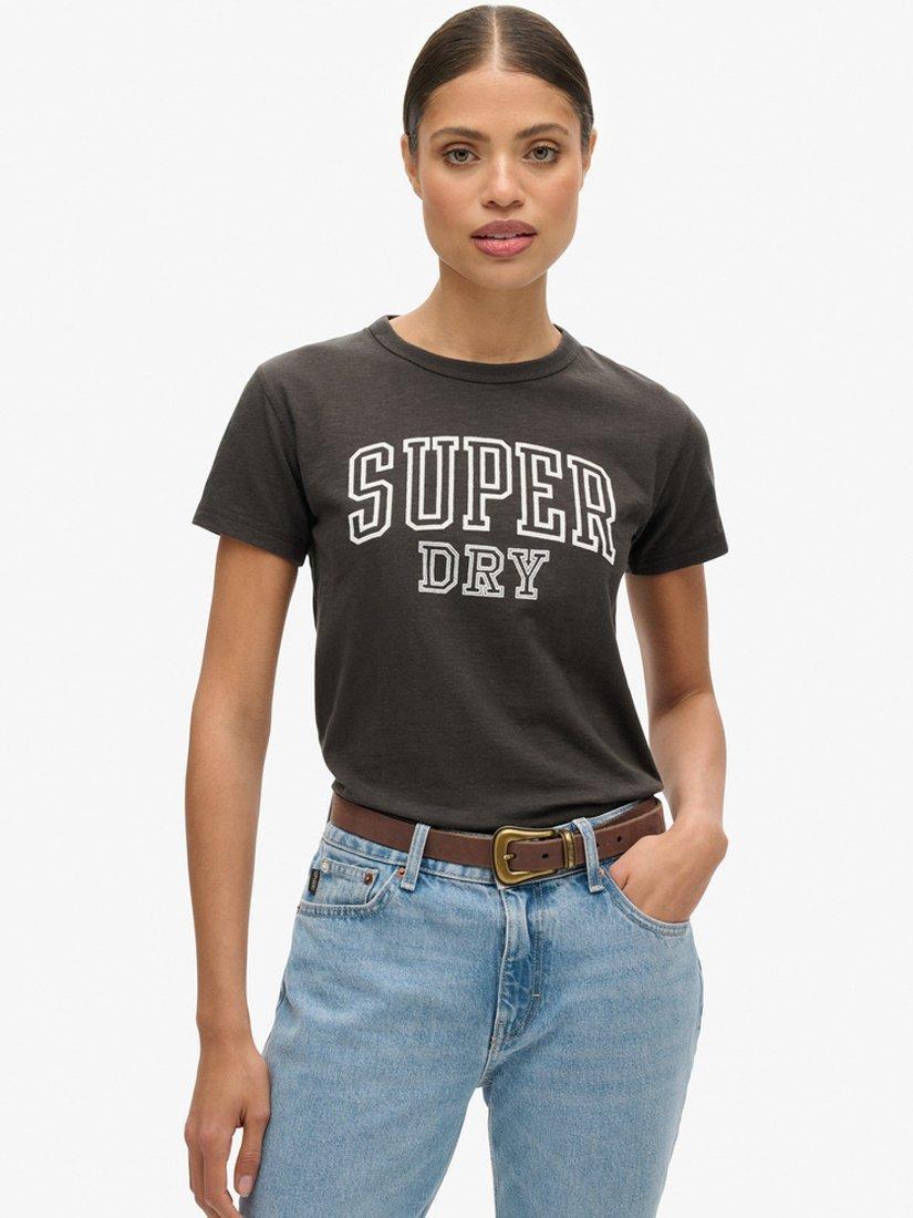 Product image 1 of 6, which shows Superdry Athletic Essentials Graphic Fitted T-Shirt, Bison Black Slub, 14
