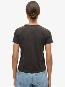 Superdry Athletic Essentials Graphic Fitted T-Shirt, Bison Black Slub - view 2, Bison Black Slub