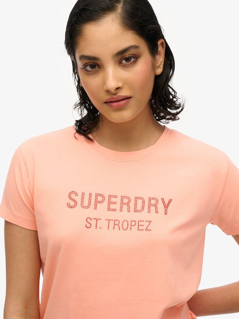 Product image 4 of 5, which shows Superdry Sport Luxe Fitted T-Shirt, Peach Amber Pink, 6