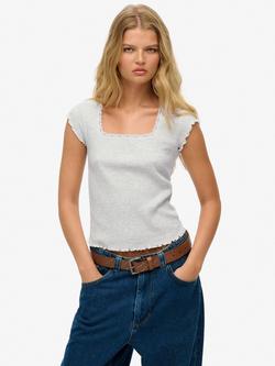 Superdry Essential Square Neck T-Shirt, Glacier Grey Marl, Glacier Grey Marl