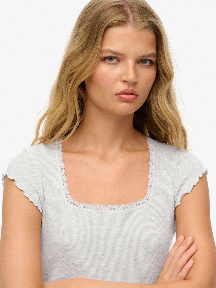 Product image 4 of 4, which shows Superdry Essential Square Neck T-Shirt, Glacier Grey Marl, 6