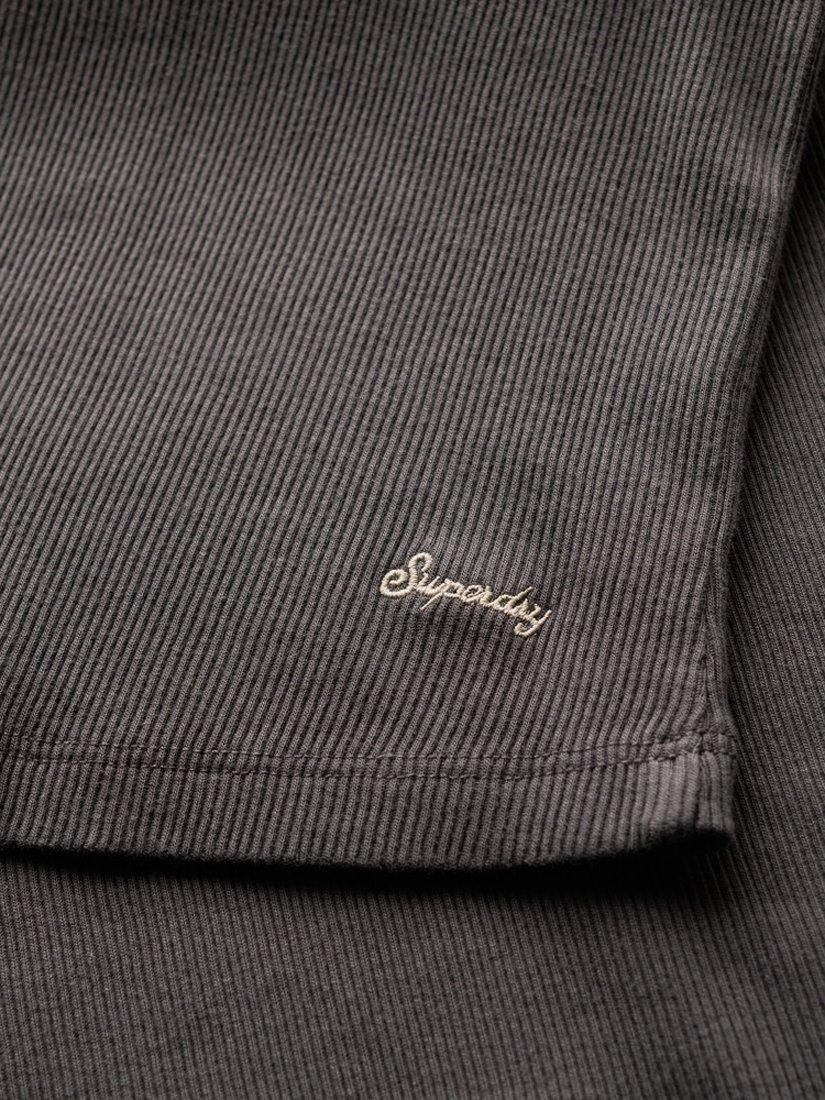 Product image 5 of 5, which shows Superdry Athletic Essential Lace Trim V-Neck Top, Dark Slate Grey, 6-8