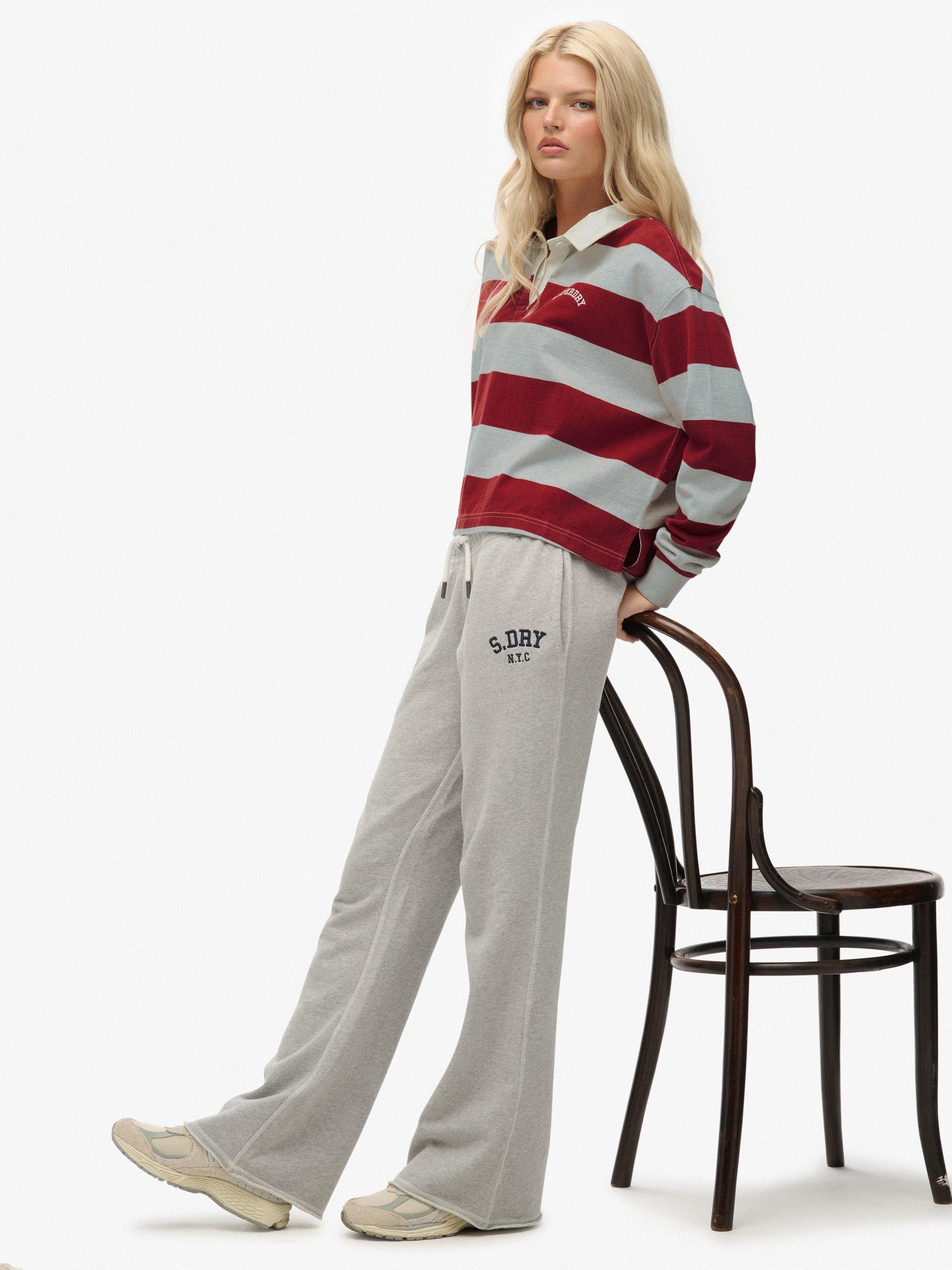 Product image 6 of 7, which shows Superdry Athletic Embroidered Flare Joggers, Grey Marl, 6