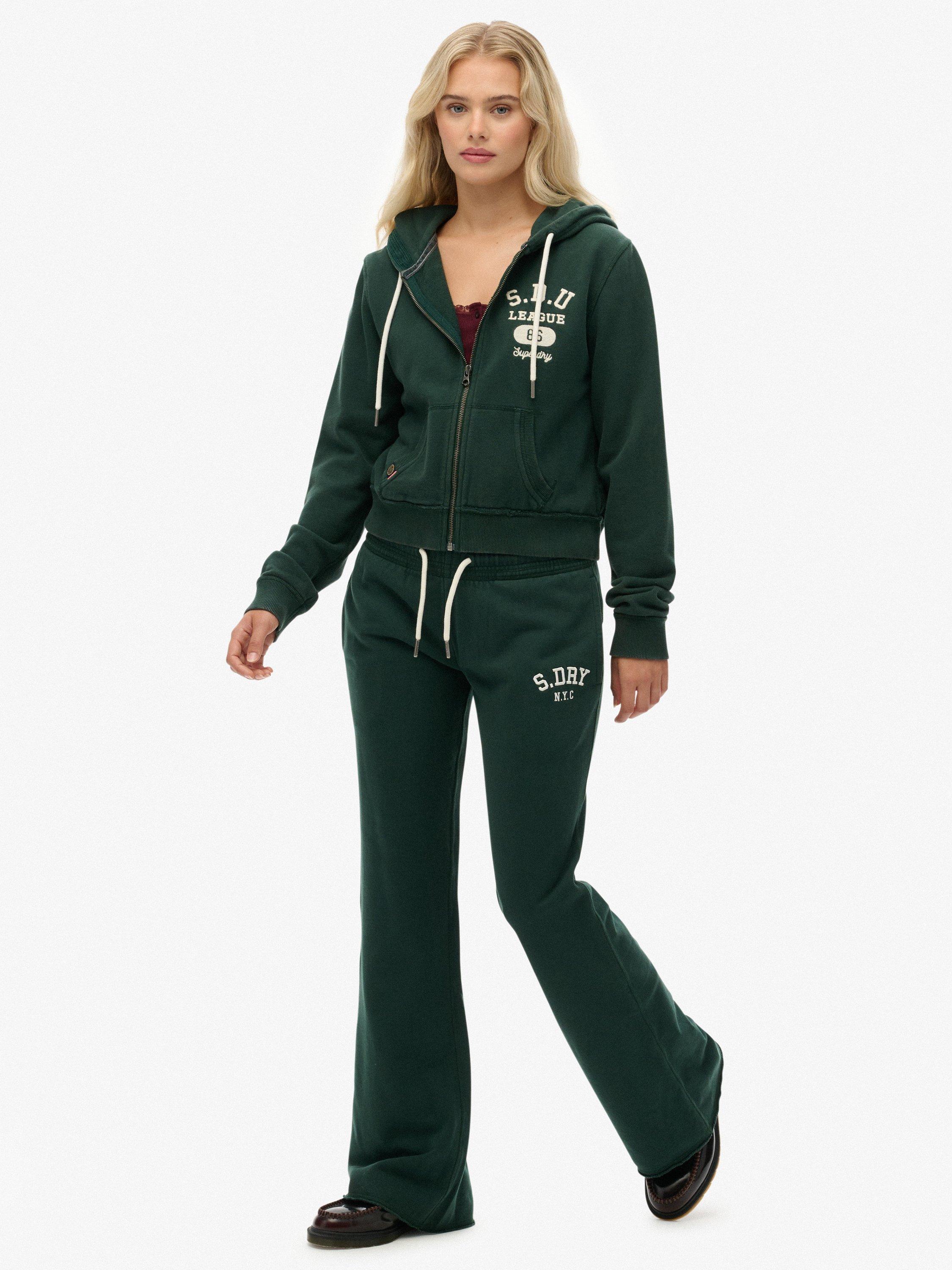Product image 3 of 7, which shows Superdry Athletic Embroidered Flare Joggers, Enamel Green, 6