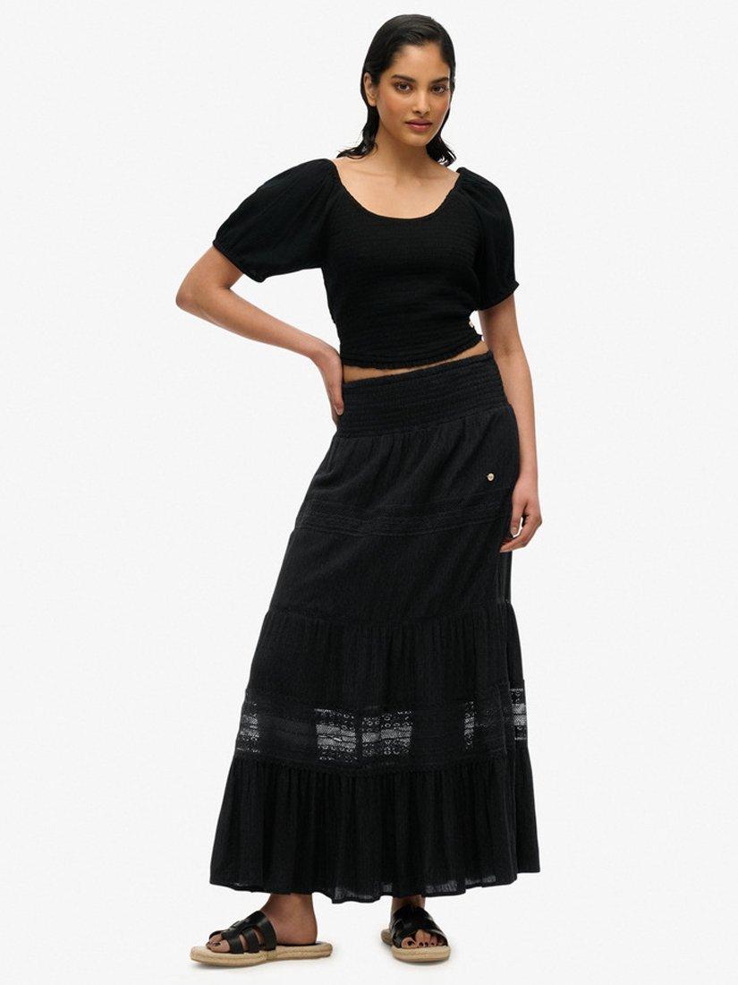 Product image 1 of 6, which shows Superdry Ibiza Maxi Skirt, Black, 6