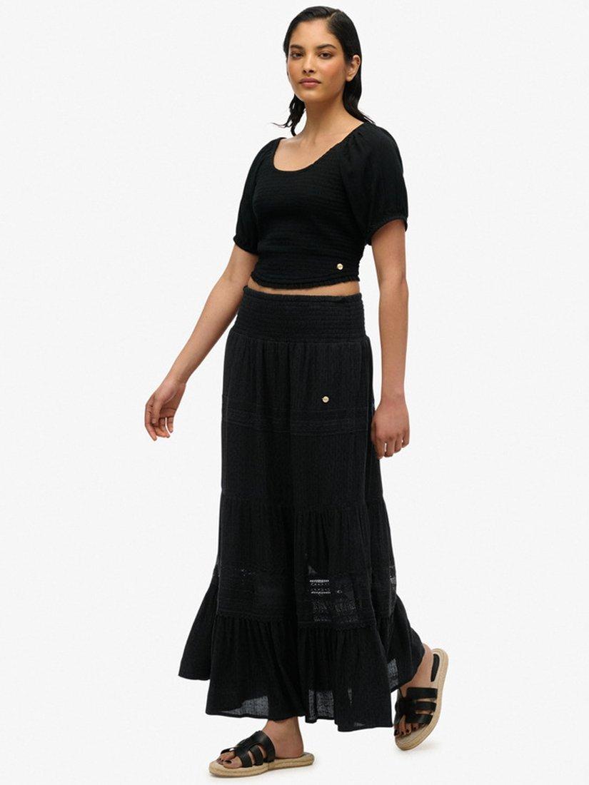 Product image 3 of 6, which shows Superdry Ibiza Maxi Skirt, Black, 6