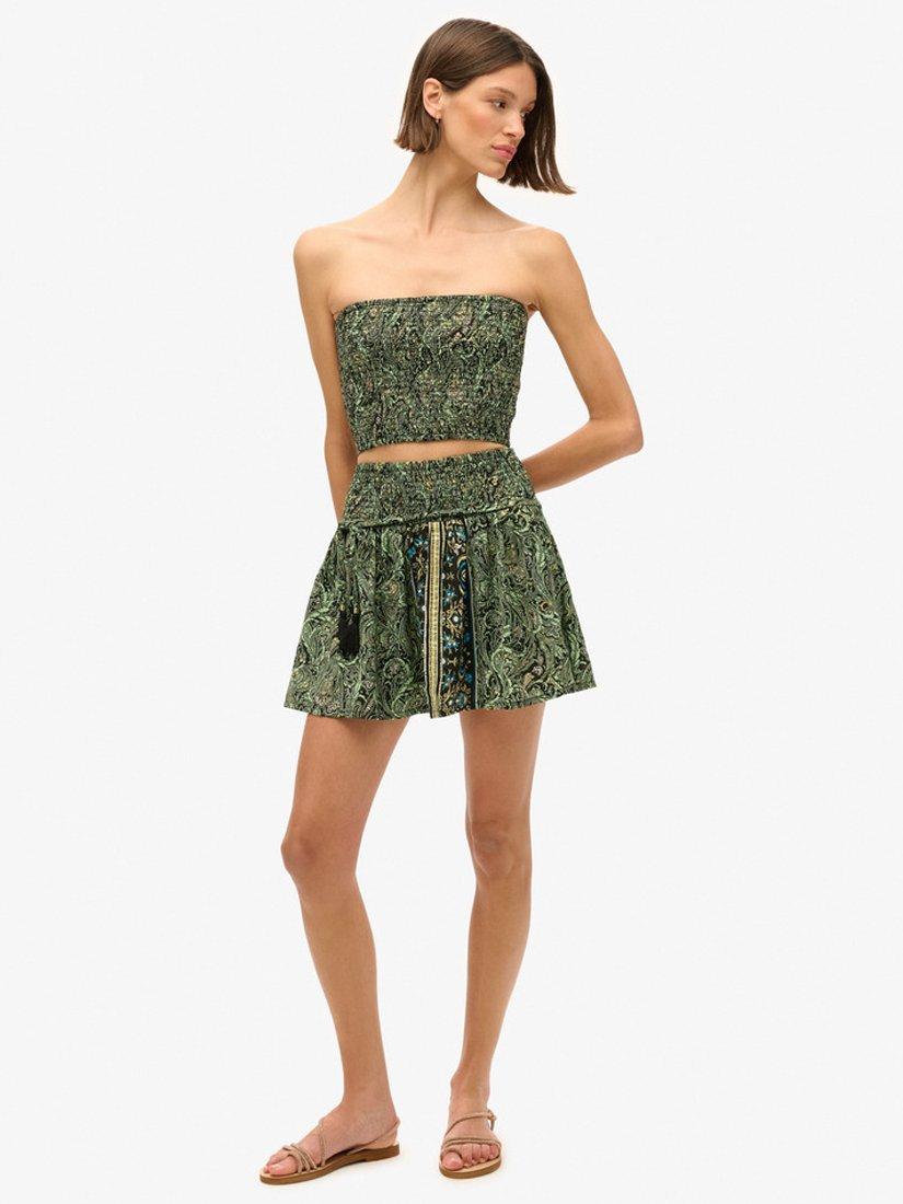 Product image 4 of 6, which shows Superdry St Tropez Paisley Mini Skirt, Green Leaf, 6