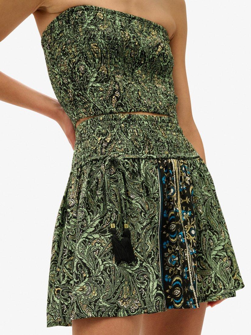 Product image 5 of 6, which shows Superdry St Tropez Paisley Mini Skirt, Green Leaf, 6