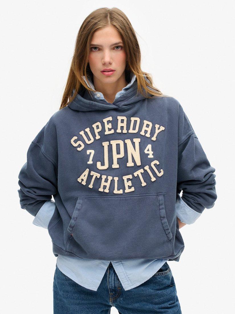 Product image 1 of 6, which shows Superdry Athletic Essentials Applique Oversized Hoodie, Mariner Navy, 6