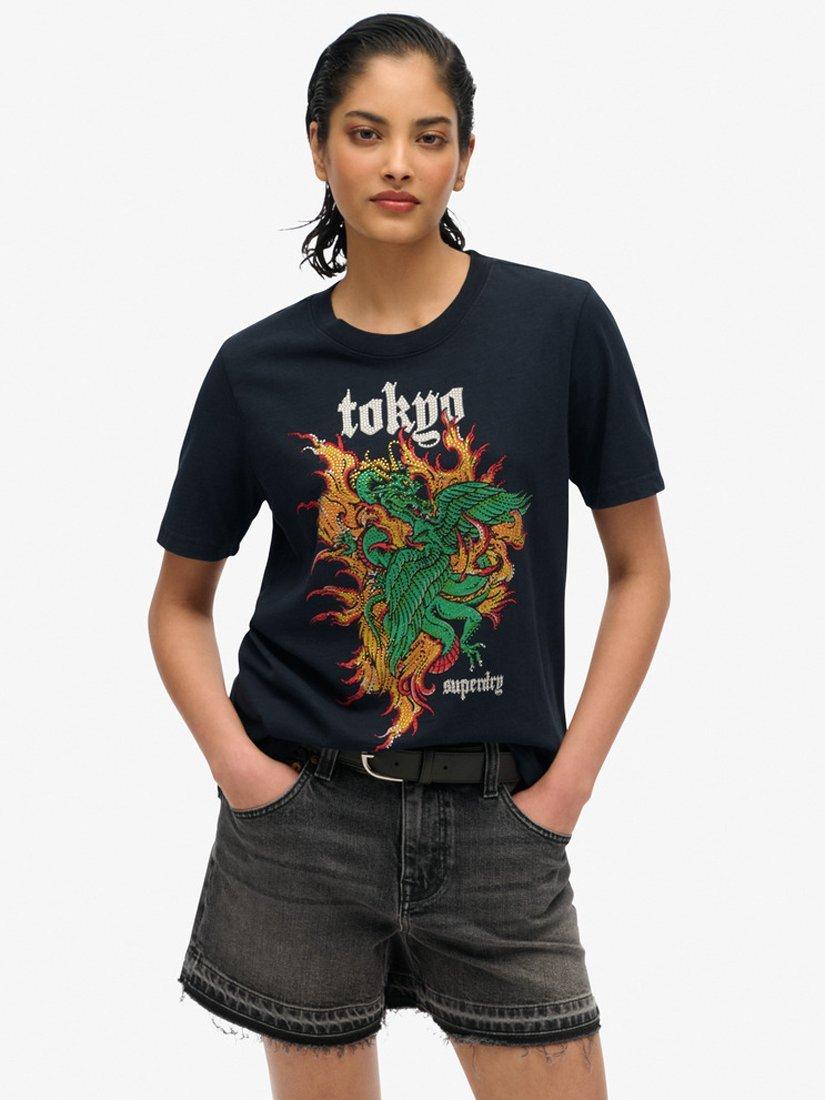 Product image 1 of 4, which shows Superdry Vintage Logo Tokyo Relaxed T-Shirt, Vintage Black Slub, 6