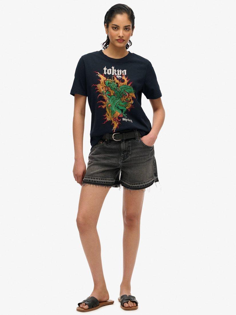 Product image 3 of 4, which shows Superdry Vintage Logo Tokyo Relaxed T-Shirt, Vintage Black Slub, 6