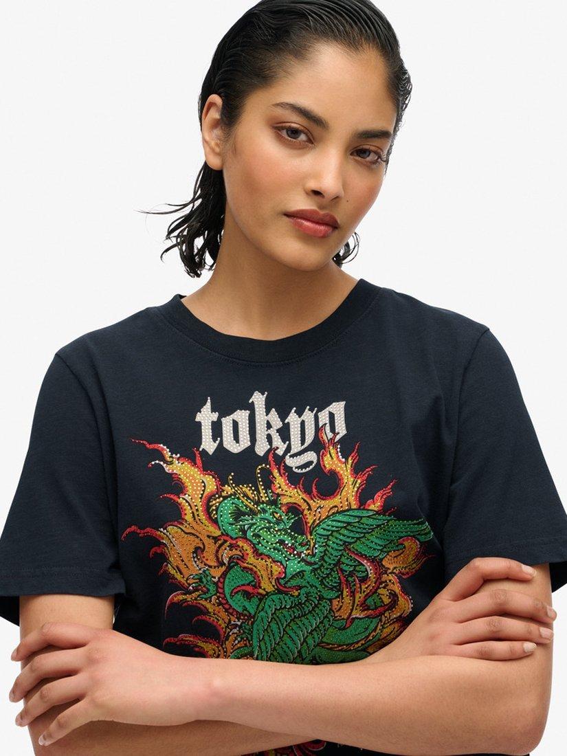 Product image 4 of 4, which shows Superdry Vintage Logo Tokyo Relaxed T-Shirt, Vintage Black Slub, 6