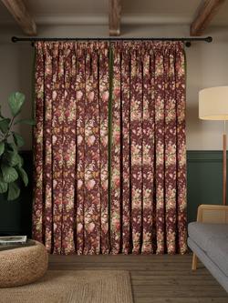 John Lewis x Sanderson Stapleton Park Pair Lined Pencil Pleat Curtains - view 2, Mulberry/Chamomile