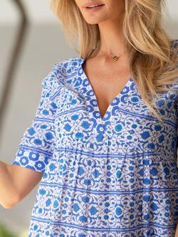 Aspiga Santorini Floral Dress, White/Blue - view 2, White/Blue