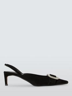 John Lewis x REJINA PYO Slingback Buckle Suede Court Shoes, Black, Black
