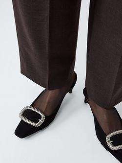 John Lewis x REJINA PYO Slingback Buckle Suede Court Shoes, Black - view 2, Black