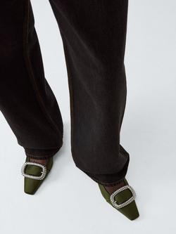 John Lewis x REJINA PYO Slingback Buckle Satin Court Shoes, Olive - view 2, Olive