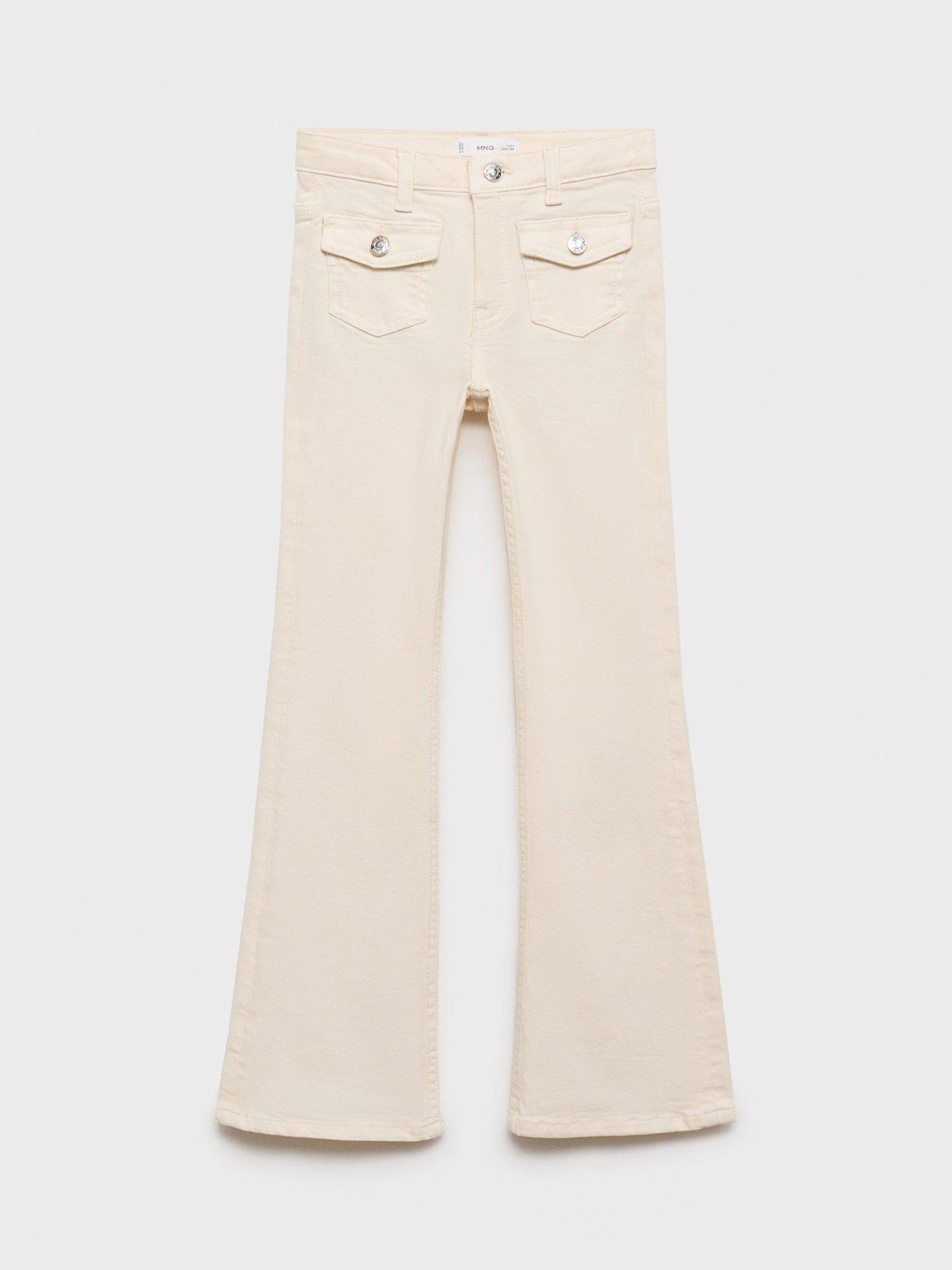 Product image 1 of 4, which shows Mango Kids' Denim Flared Jeans, Light Beige, 10 years
