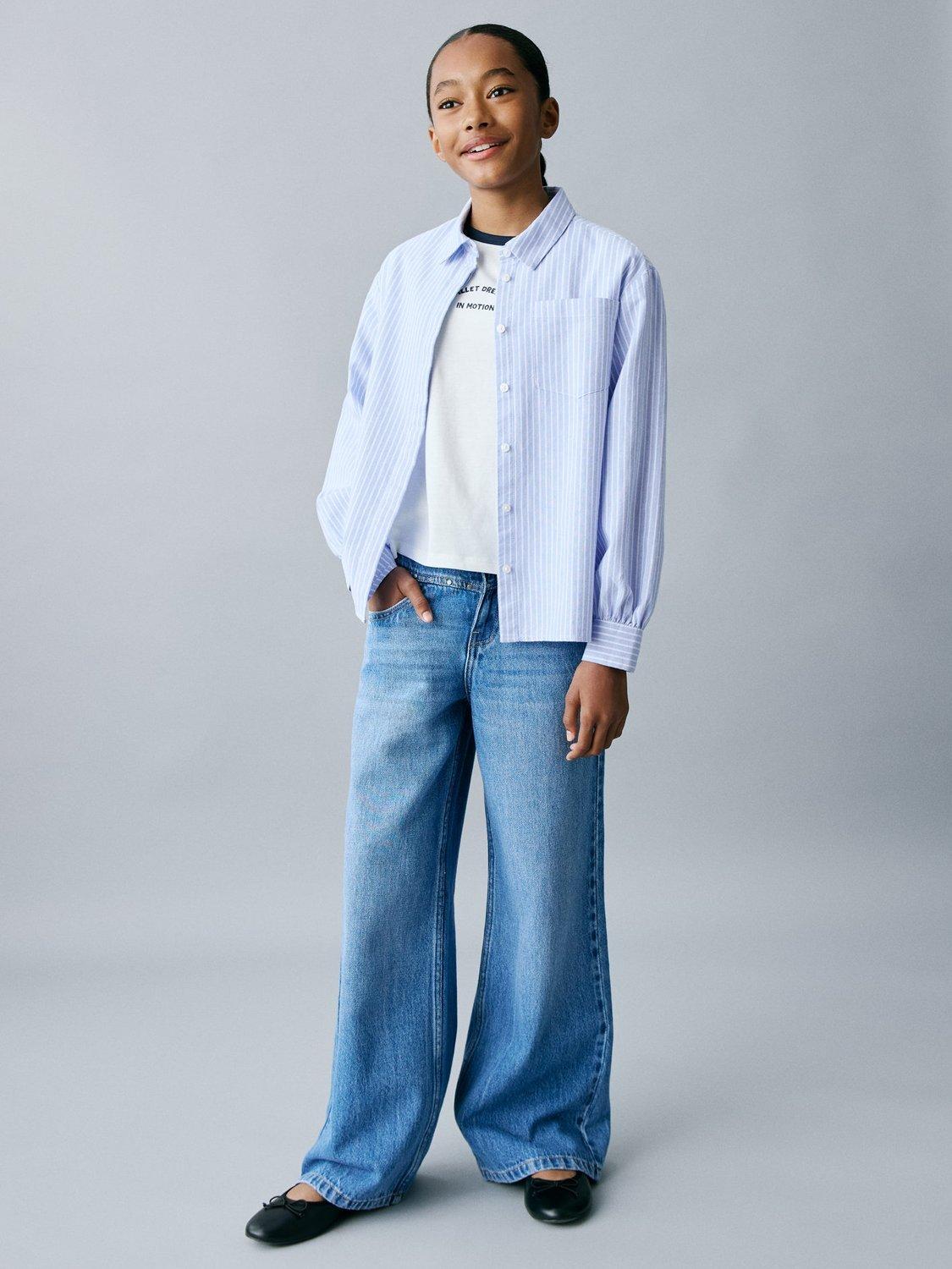 Product image 1 of 6, which shows Mango Kids' Carla Stripe Shirt, Medium Blue, 8 years