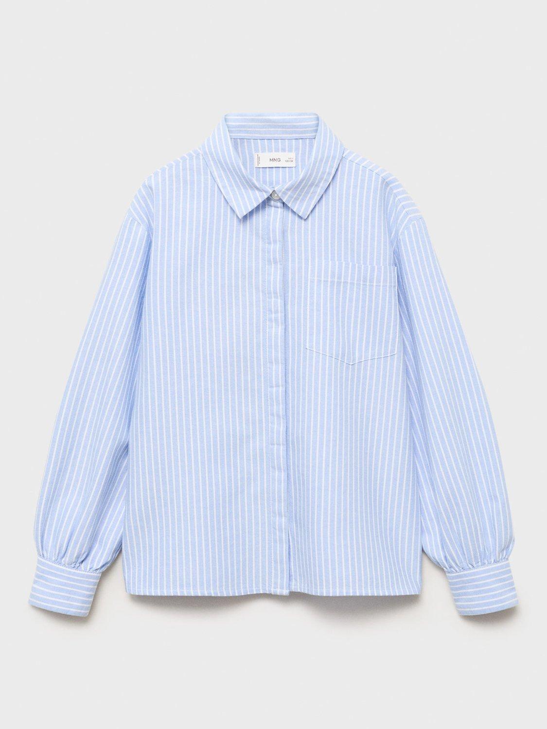 Product image 2 of 6, which shows Mango Kids' Carla Stripe Shirt, Medium Blue, 8 years