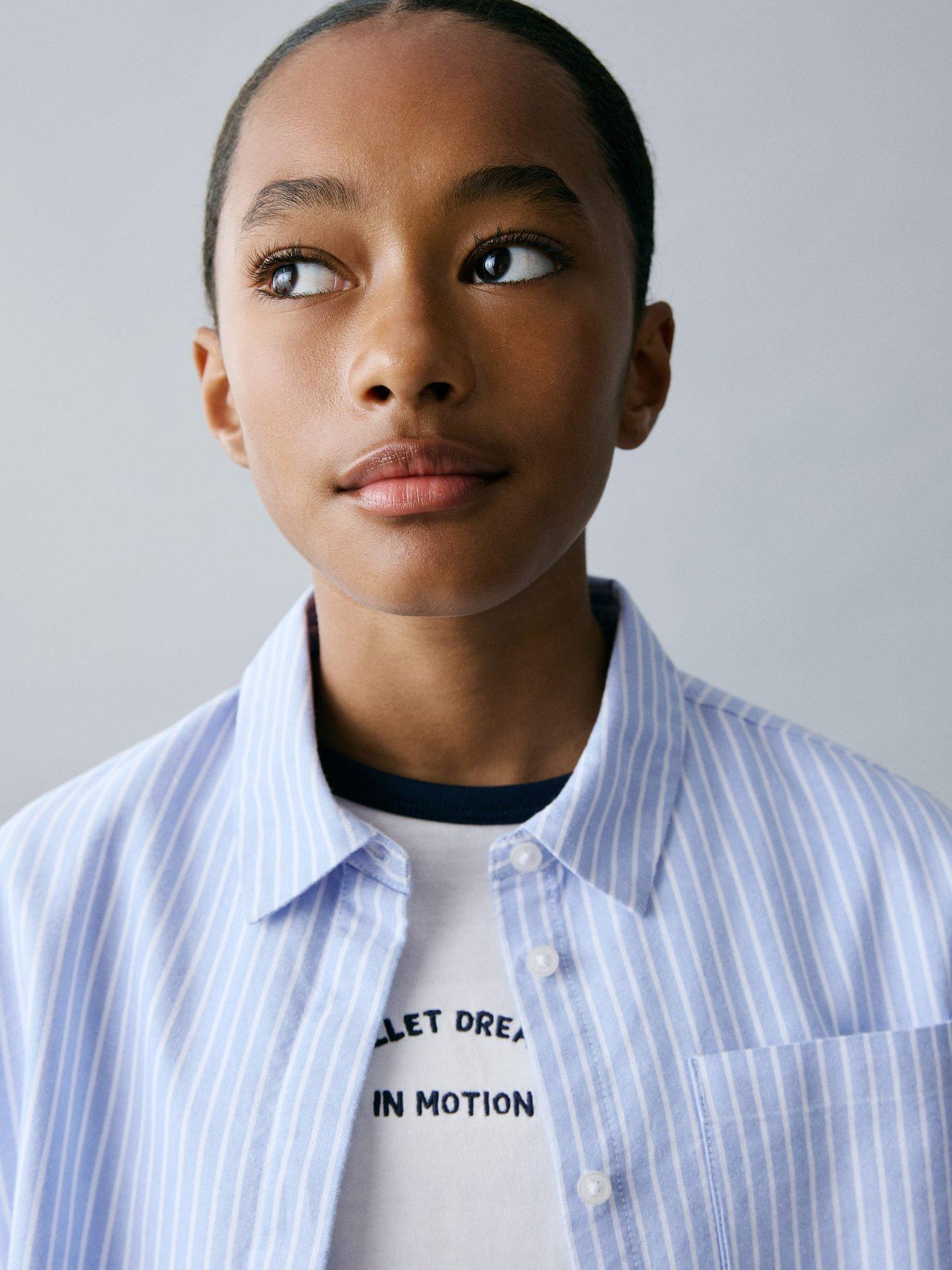 Product image 5 of 6, which shows Mango Kids' Carla Stripe Shirt, Medium Blue, 8 years
