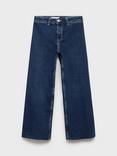 Mango Kids' Cotton Denim Seamless Wide Leg Jeans, Open Blue