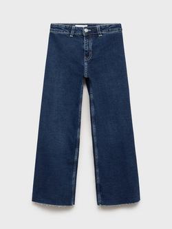 Mango Kids' Cotton Denim Seamless Wide Leg Jeans, Open Blue, Open Blue