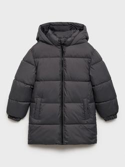 Mango Kids' America Long Quilted Waterproof Jacket, Charcoal