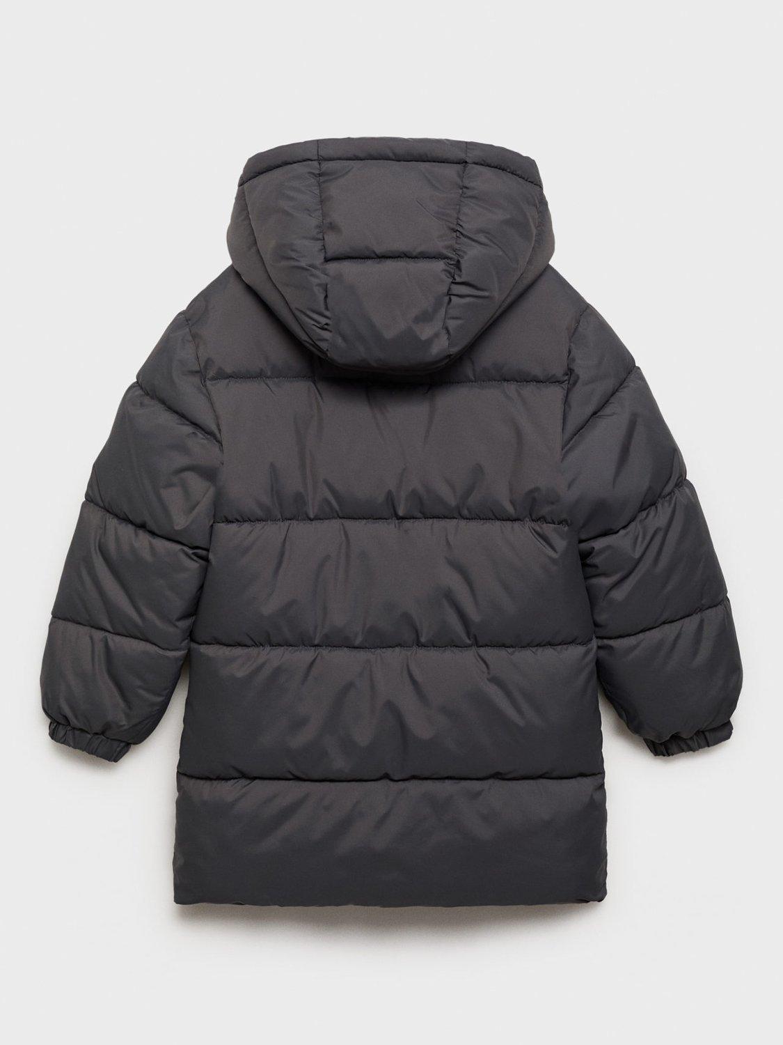 Product image 2 of 4, which shows Mango Kids' America Long Quilted Waterproof Jacket, Charcoal, 7 years