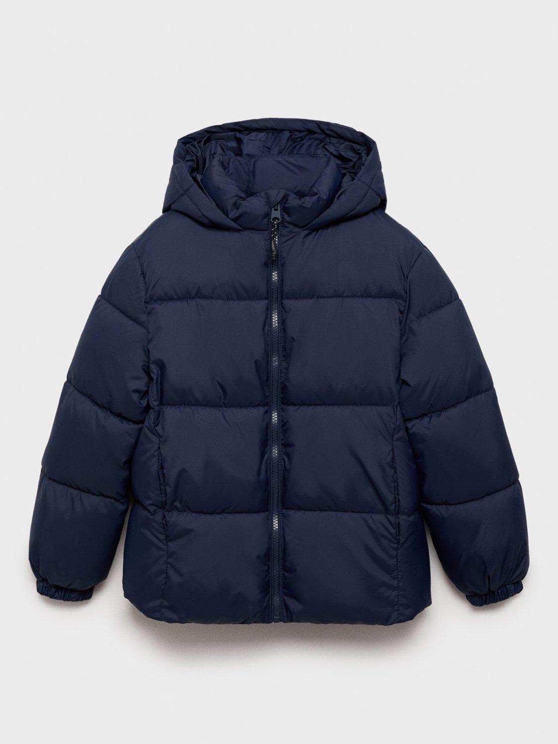 Product image 1 of 4, which shows Mango Kids' America Quilted Waterproof Jacket, Navy, 10 years