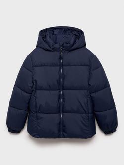 Mango Kids' America Quilted Waterproof Jacket, Navy