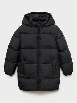 Mango Kids' America Long Quilted Waterproof Jacket, Black