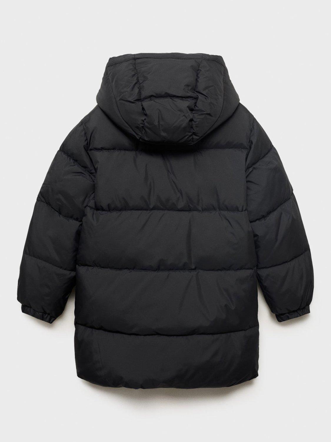 Product image 2 of 4, which shows Mango Kids' America Long Quilted Waterproof Jacket, Black, 11 years