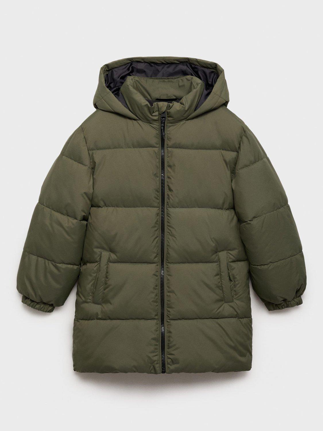 Mango Kids' America Long Quilted Waterproof Jacket, Beige Khaki