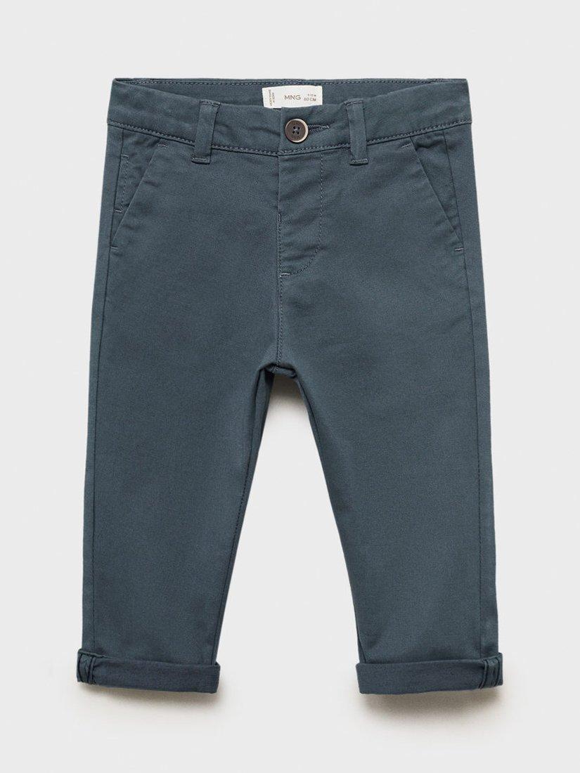 Product image 1 of 4, which shows Mango Kids' Cotton Blend Chino Trousers, Medium Blue, 2-3 years