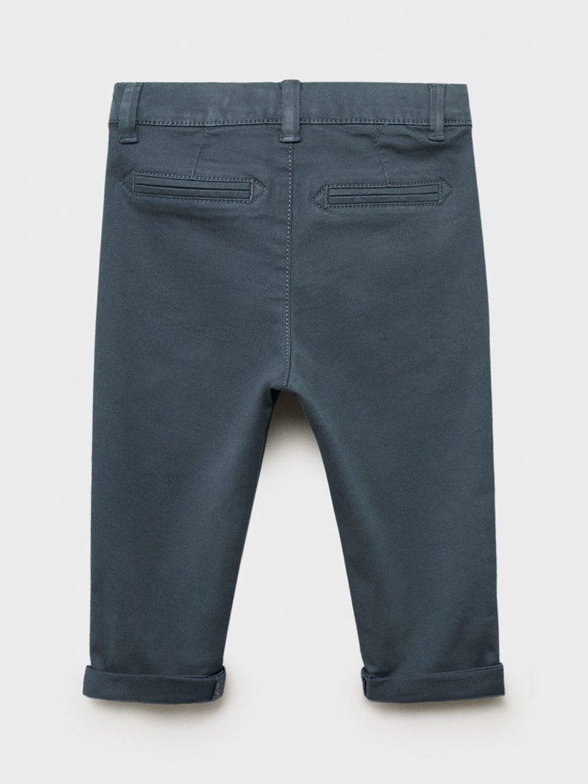 Product image 2 of 4, which shows Mango Kids' Cotton Blend Chino Trousers, Medium Blue, 2-3 years