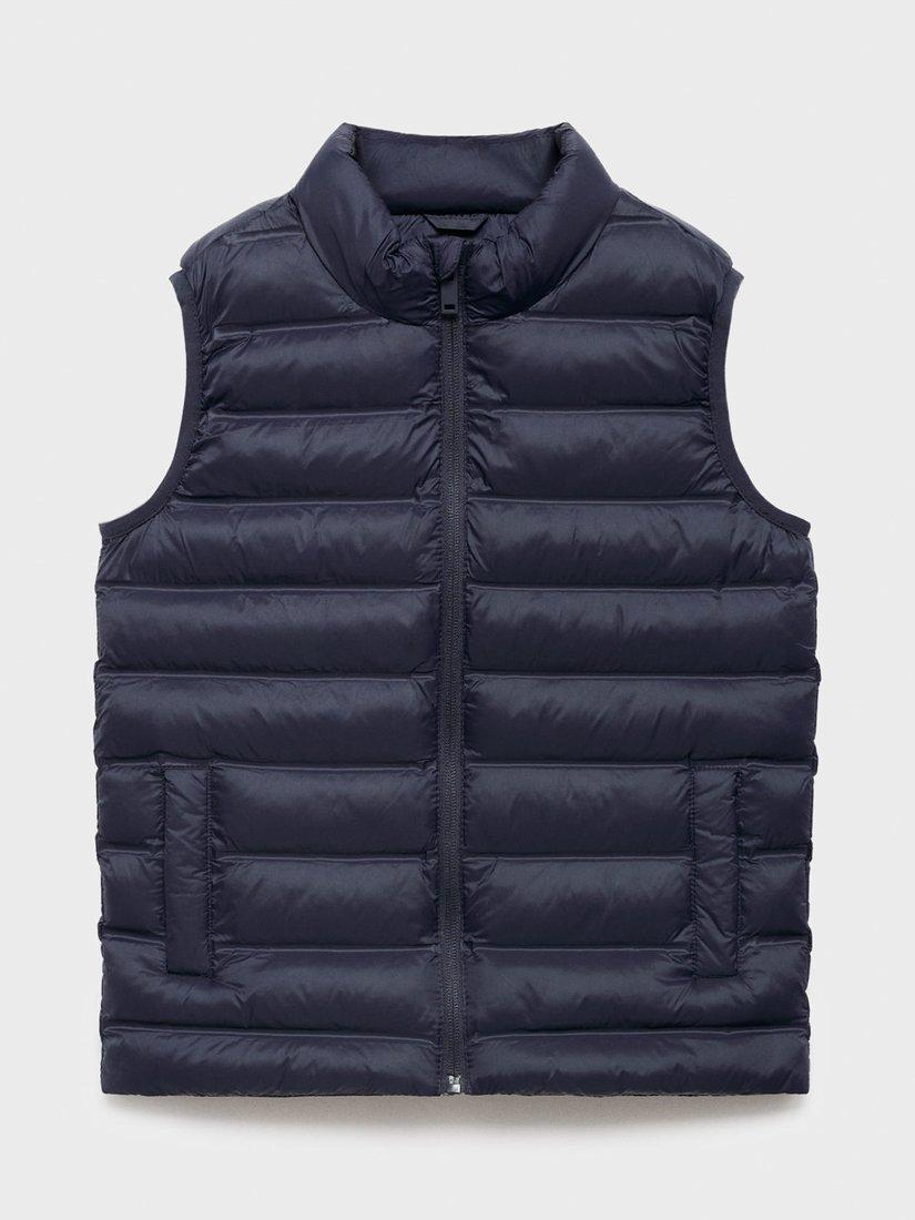Product image 1 of 4, which shows Mango Kids' Alvaro Puffer Gilet, Navy, 11-12 years