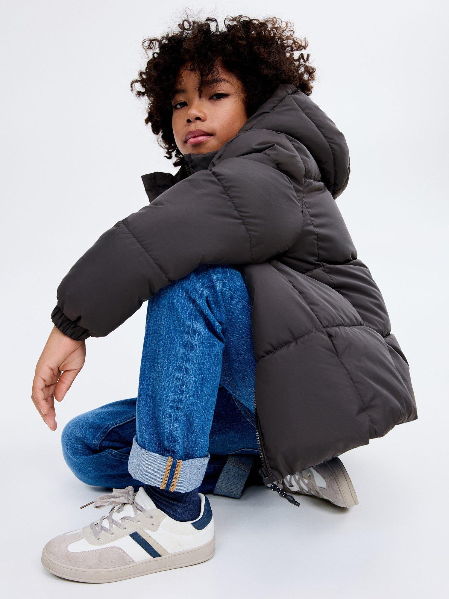 Product image 1 of 4, which shows Mango Kids' America Quilted Waterproof Jacket, Charcoal, 11 years