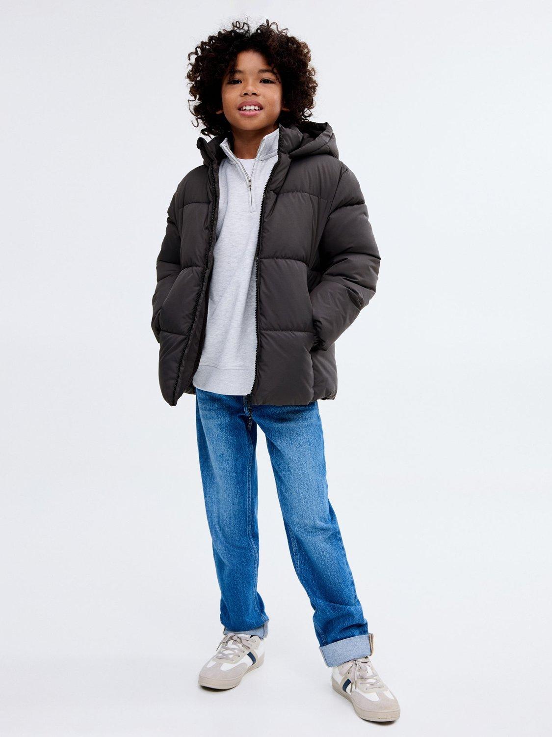 Product image 2 of 4, which shows Mango Kids' America Quilted Waterproof Jacket, Charcoal, 11 years
