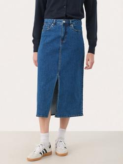Part Two DillinPW A-Line Cotton Denim Midi Skirt, Mid Blue