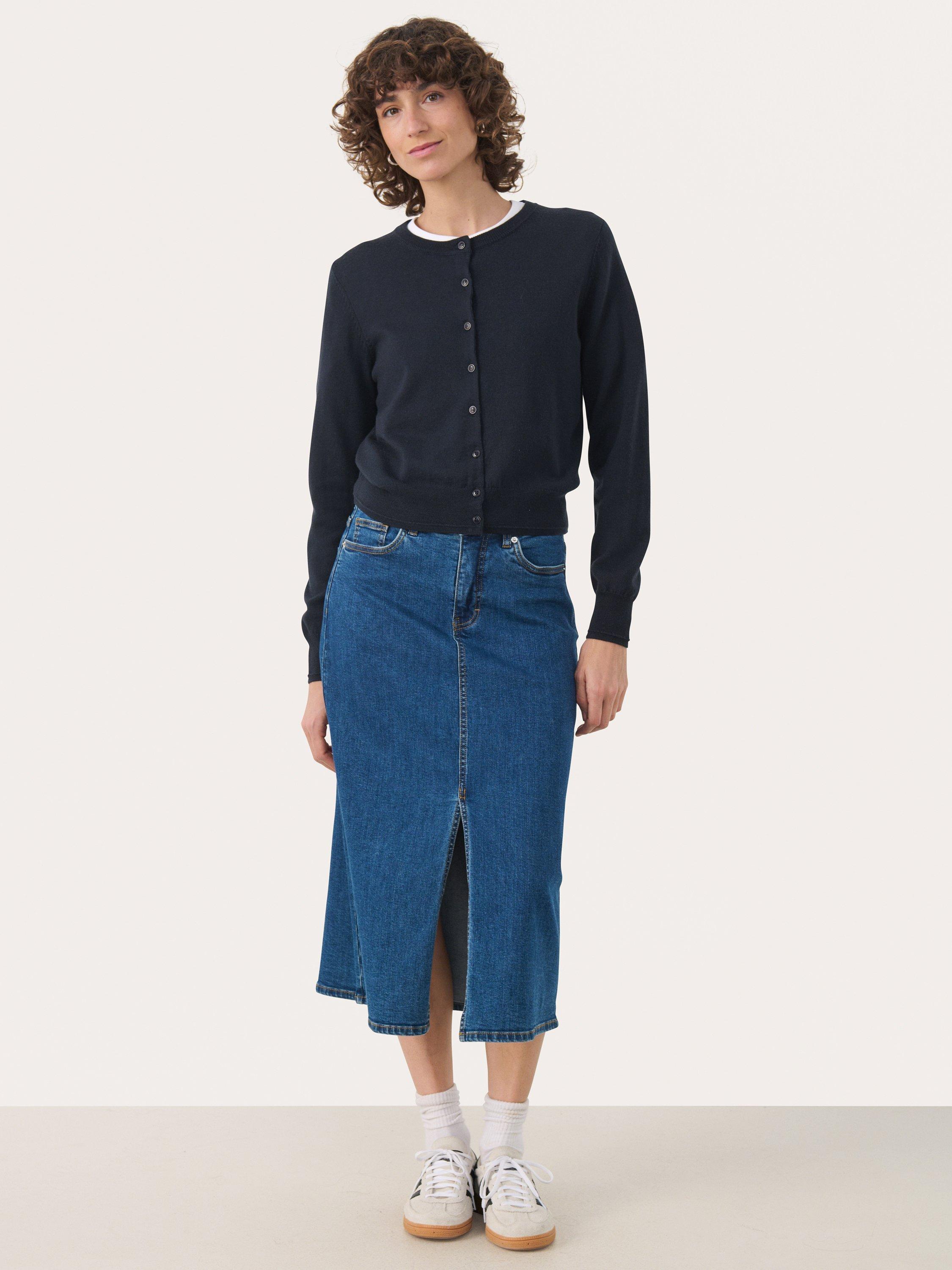 Product image 3 of 6, which shows Part Two DillinPW A-Line Cotton Denim Midi Skirt, Mid Blue, 8