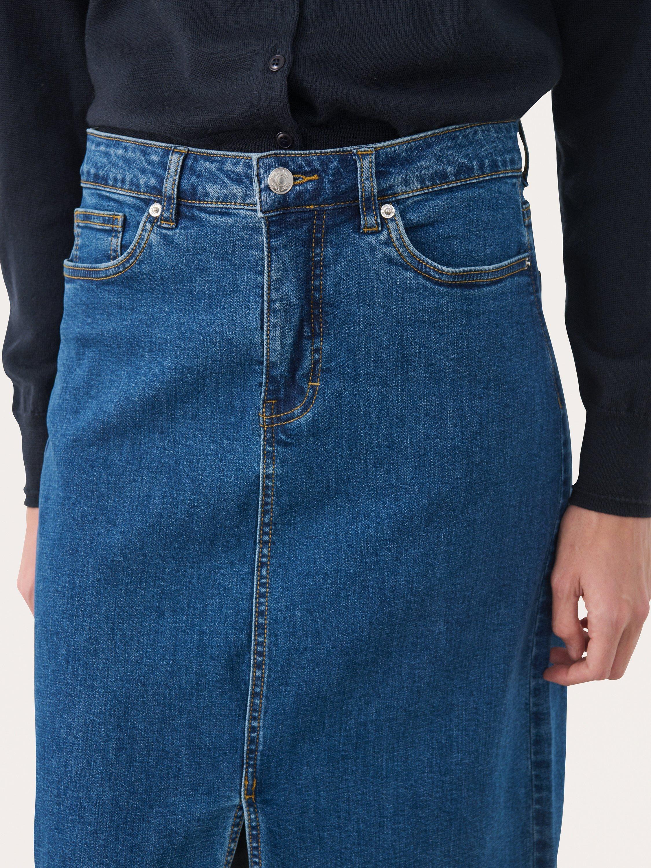 Product image 4 of 6, which shows Part Two DillinPW A-Line Cotton Denim Midi Skirt, Mid Blue, 8