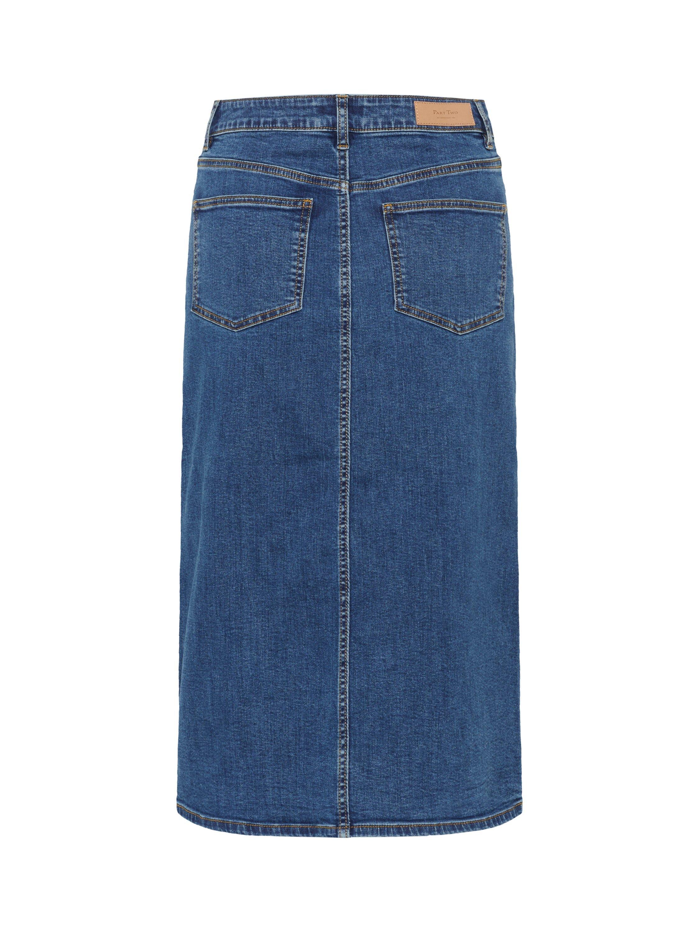 Product image 6 of 6, which shows Part Two DillinPW A-Line Cotton Denim Midi Skirt, Mid Blue, 8