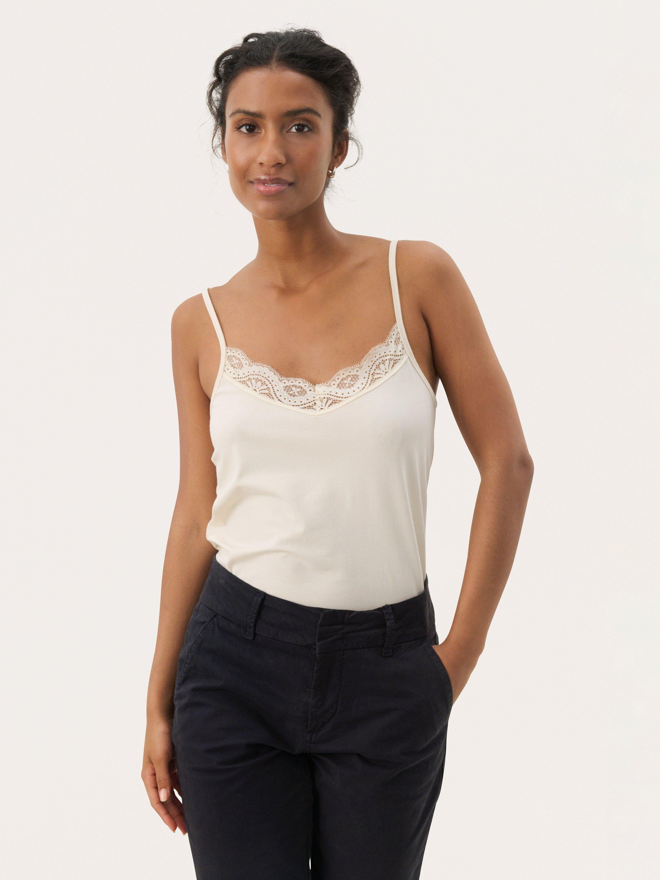 Product image 1 of 6, which shows Part Two Nataliene Lace Trim Vest Top, White, XS