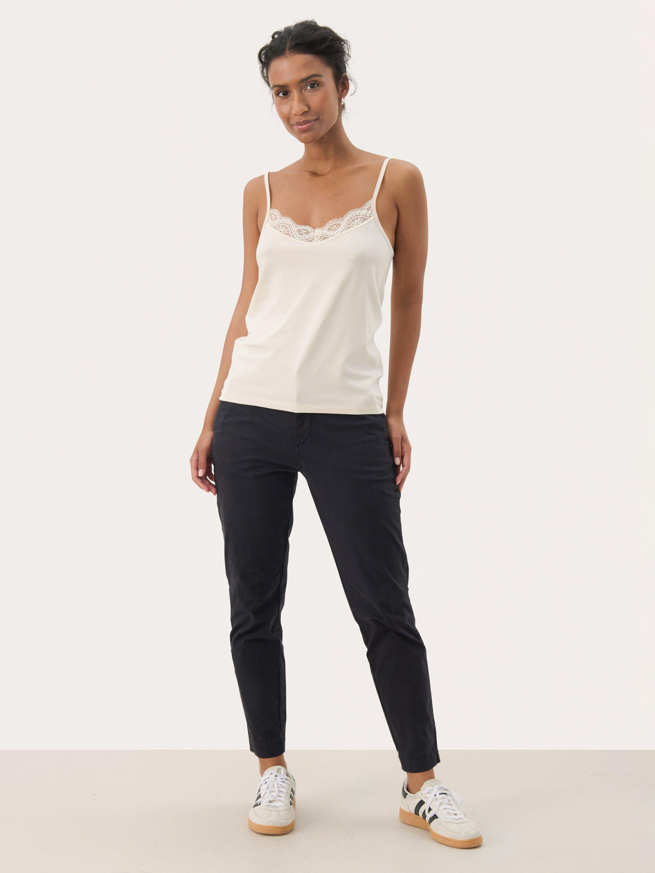Product image 3 of 6, which shows Part Two Nataliene Lace Trim Vest Top, White, XS