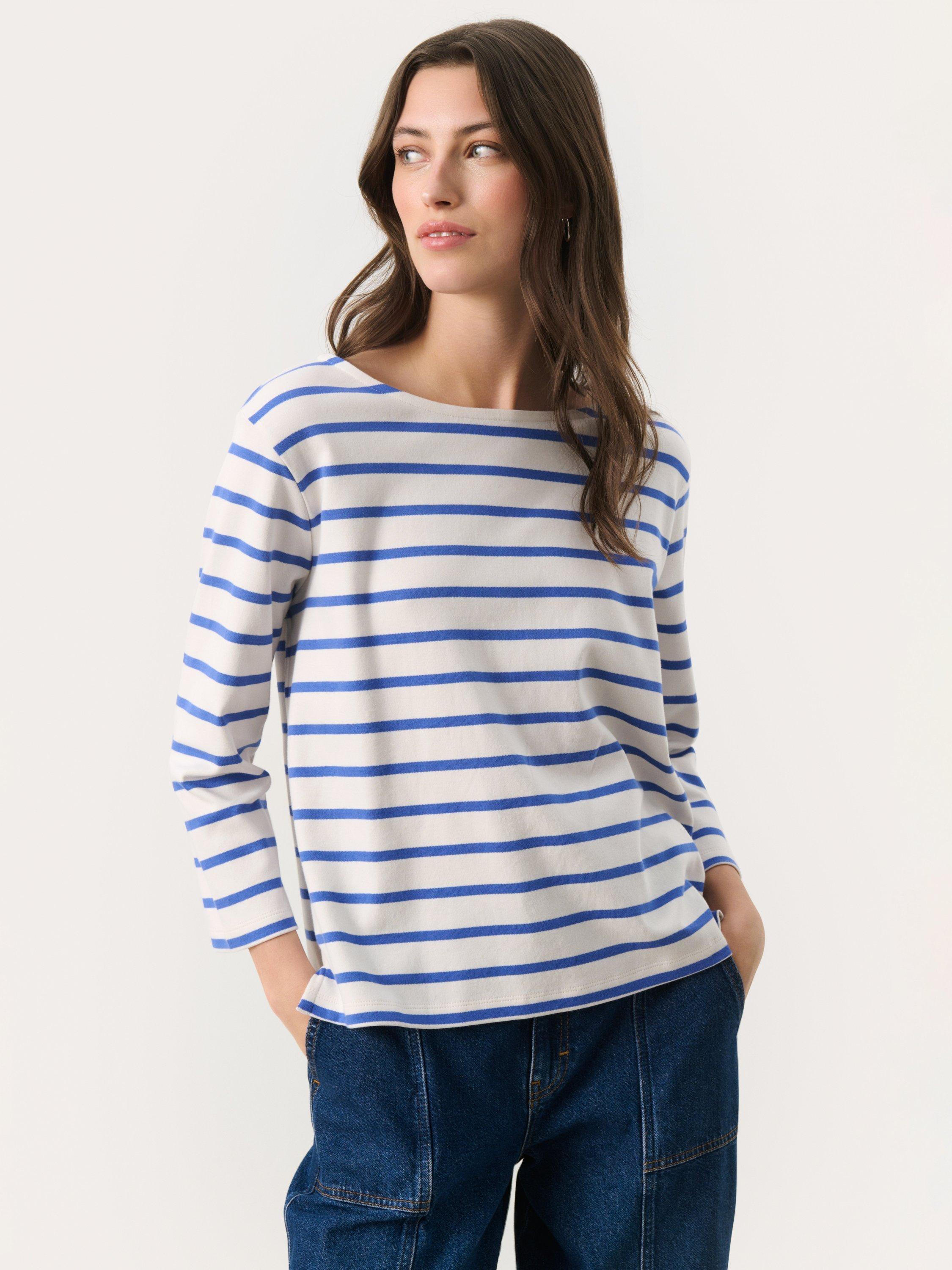 Product image 1 of 6, which shows Part Two NelaPW Long Sleeve Striped Cotton T-shirt, Blue/Multi, XS