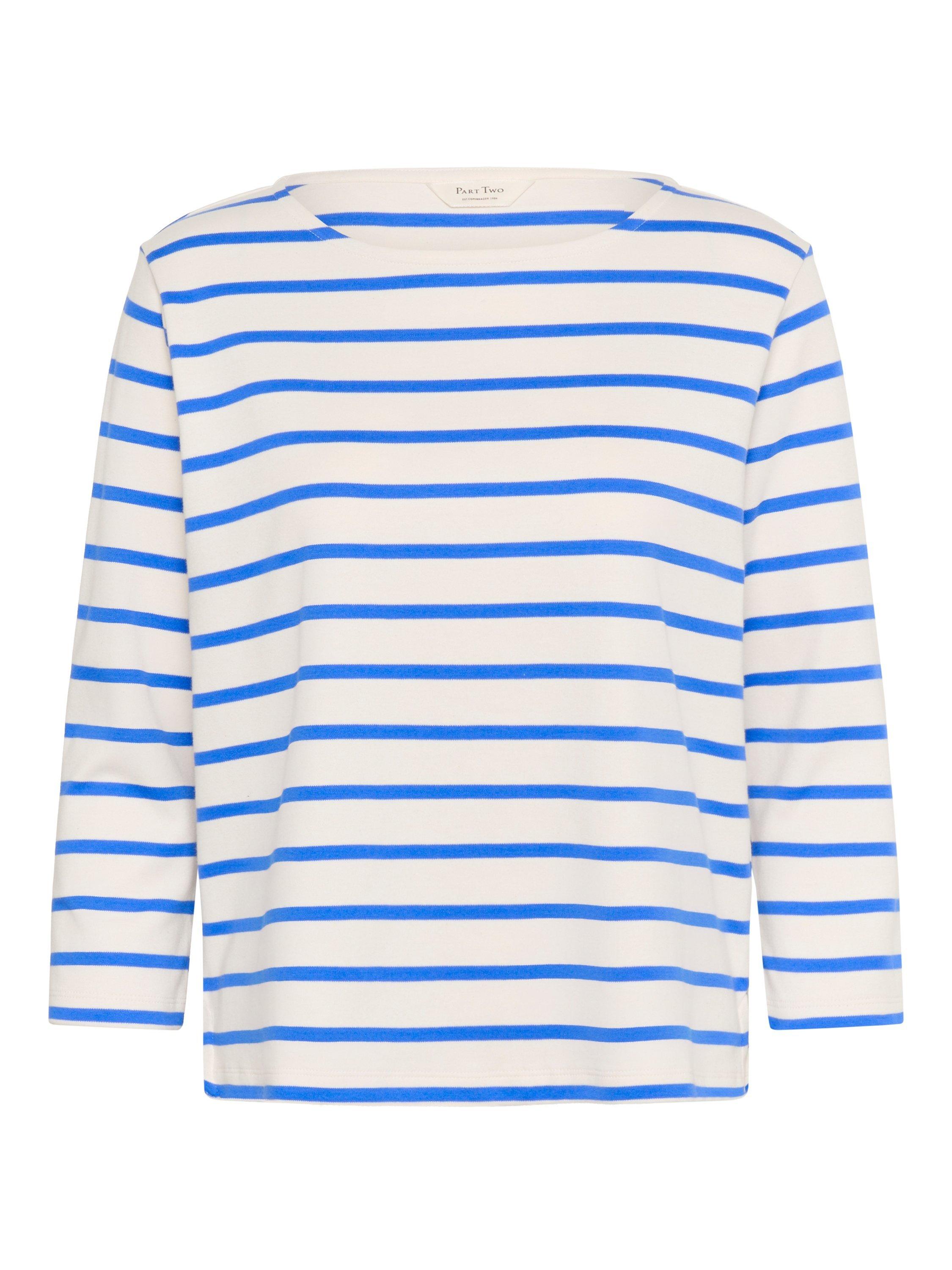 Product image 5 of 6, which shows Part Two NelaPW Long Sleeve Striped Cotton T-shirt, Blue/Multi, XS