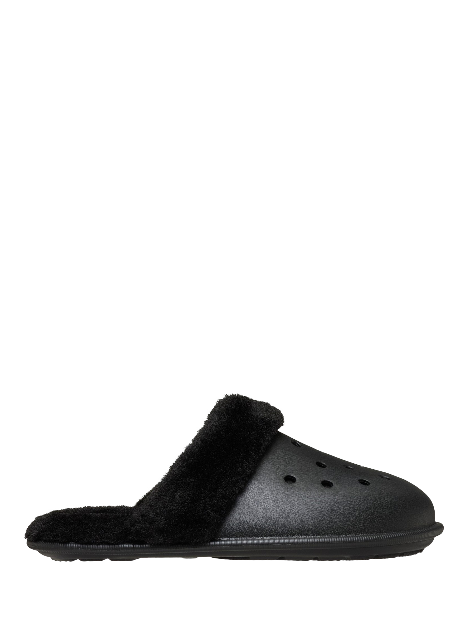 Product image 1 of 6, which shows Crocs Classic Fuzz Scuff Lined Slippers, Black, 3