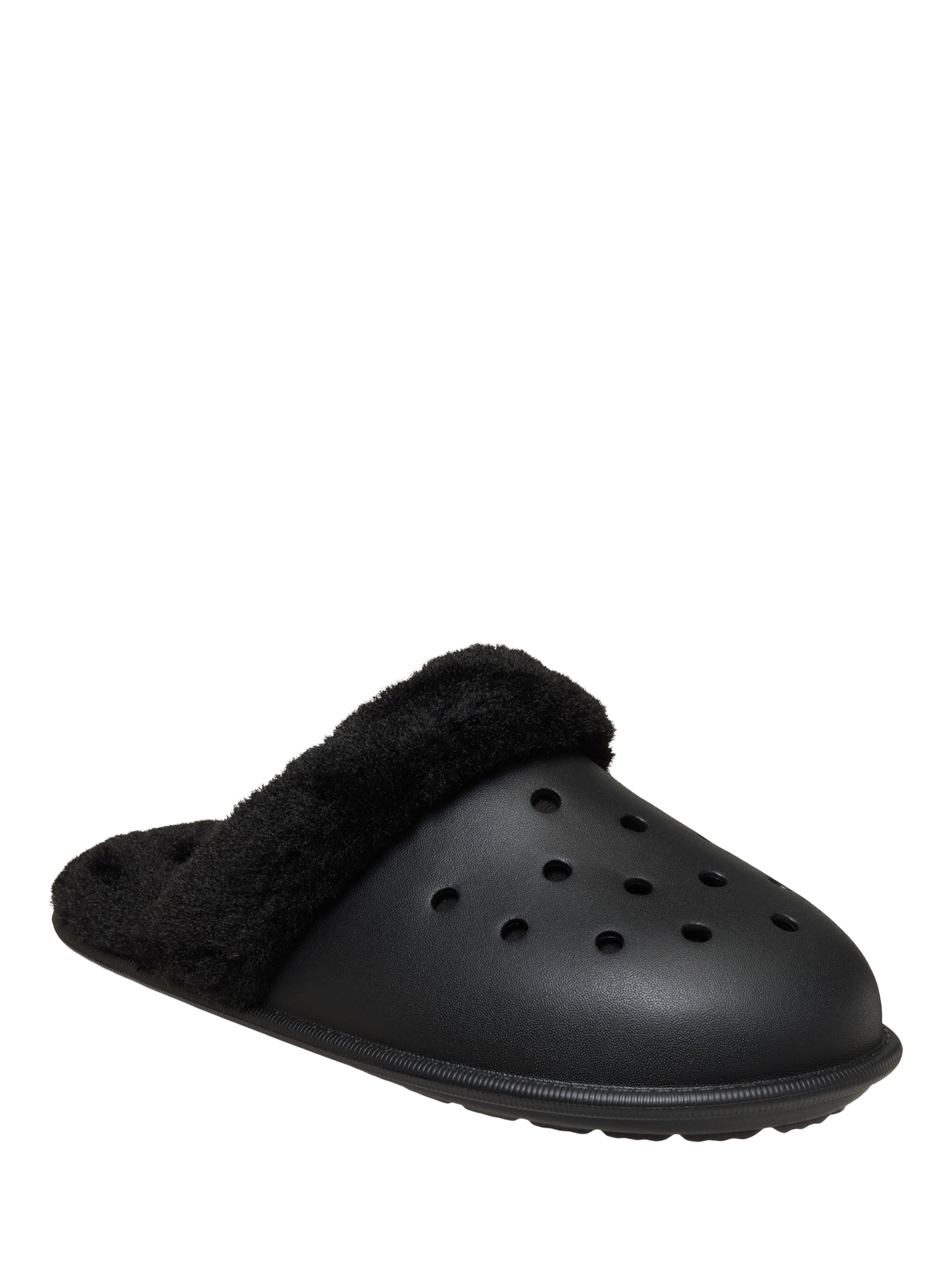 Product image 2 of 6, which shows Crocs Classic Fuzz Scuff Lined Slippers, Black, 3